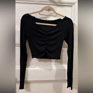 Ribbed black long sleeve off shoulder crop top